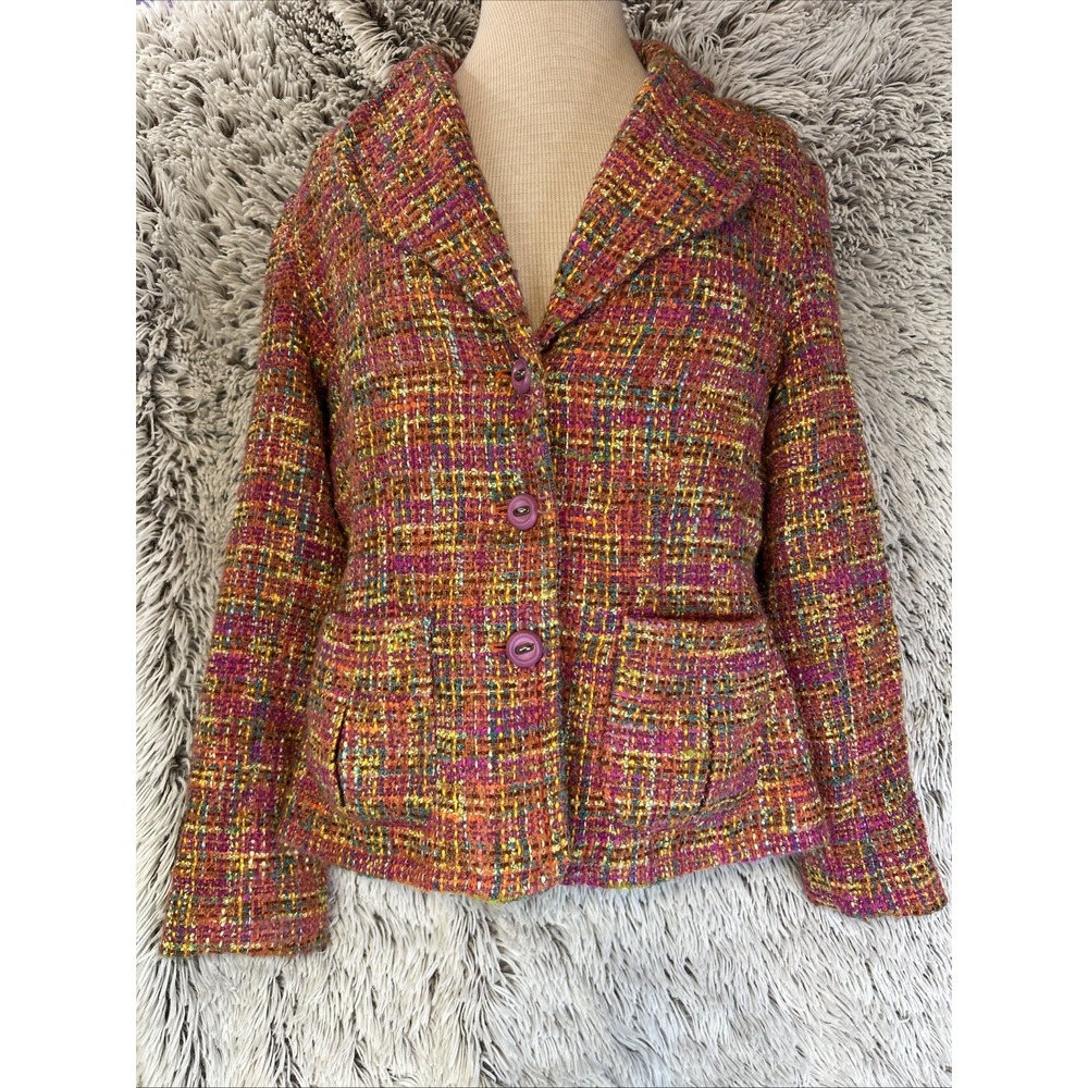 RQT Acrylic Wool Blend Pastel Colorful Tweed Blazer Jacket Business Casual Sz 10
